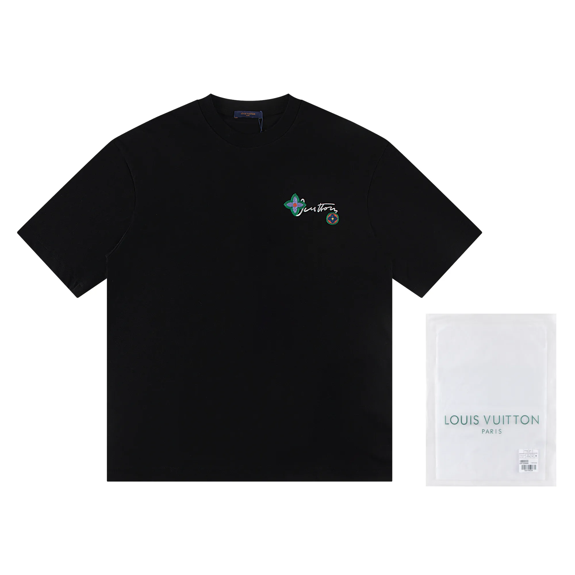 🅿️170 louis vuitto*2026 latest short-sleeved T-shirt patch embroidery Material: high version 300g double yarn combed cotton Size: S M L XL Color: black and white Style number: W2636